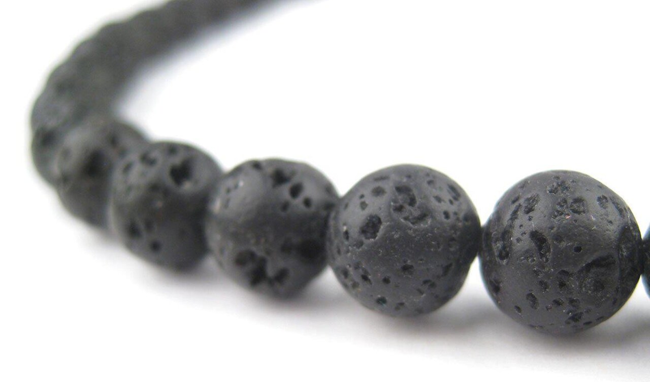 The Bead Chest Charcoal Black Volcanic Lava Stone Beads (8mm): Organic Gemstone Round Spherical Energy Stone Healing Power Crystal for Jewelry Bracelet Mala Necklace Making